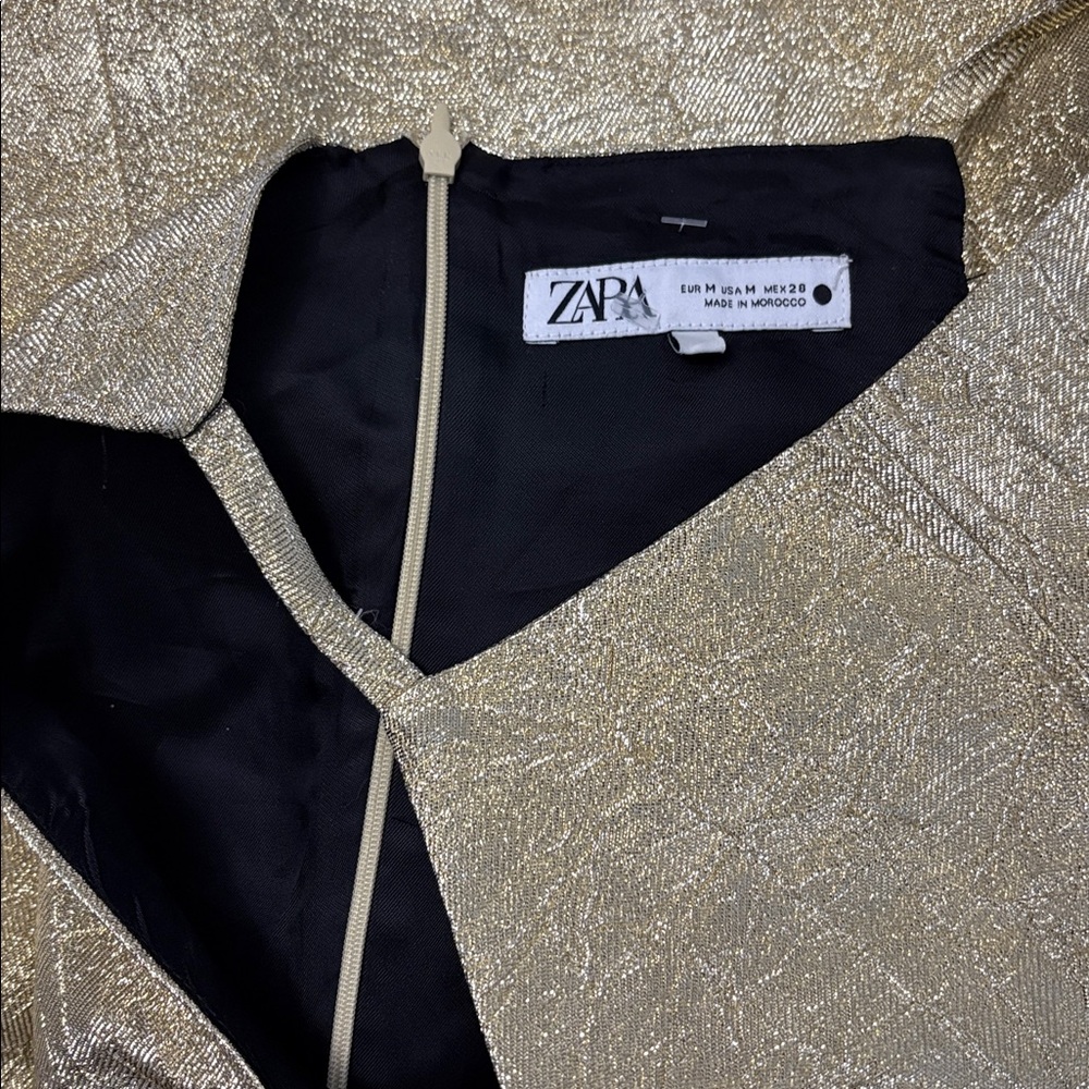 Zara Collection Shiny Gold Halter-style Mini Dress Medium - Picture 9 of 10